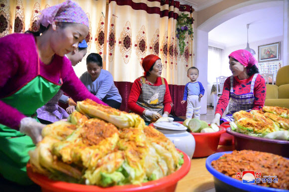 민족적 향취 넘쳐나는 김장철 풍경이 가정마다 펼쳐졌다고 지난 21일 조선중앙통신이 보도했다. 2022.11.22  조선중앙통신 홈페이지 캡처