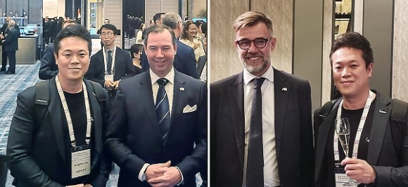 이성희 컨텍 대표이사와 기욤(왼쪽 두 번째) 룩셈부르크 왕세자, 프란츠 파이요(왼쪽 세 번째) 경제부 장관. 컨텍 제공