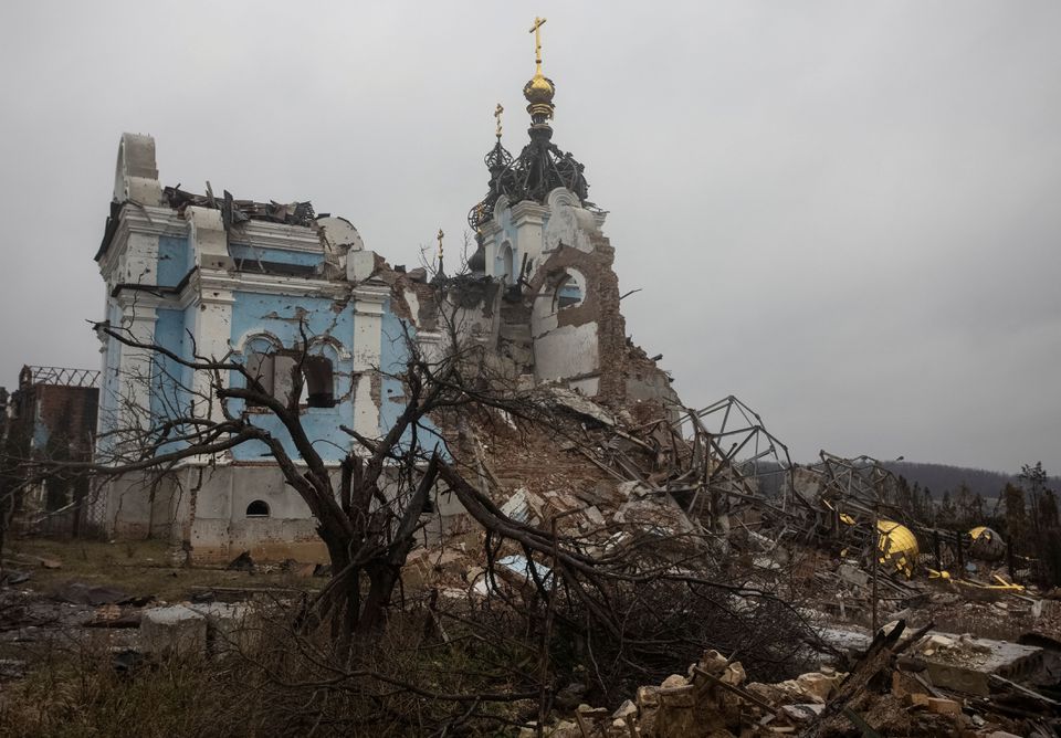 지난 8일 러시아의 공격으로 폐허가 된 우크라이나 도네츠크 지역의 한 교회당. 도네츠크 로이터