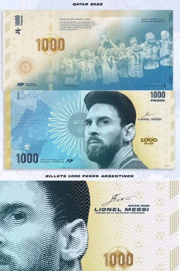 아르헨티나가 자국 영웅 리오넬 메시(35·파리 생제르맹)의 얼굴을 지폐에 새기는 것을 고려하고 있다. 스포츠 매체 ‘스포츠 바이블’ 트위터 캡처