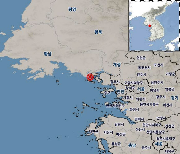 9일 오전 1시 28분 인천 강화군 서쪽 25km 해역에서 규모 3.7 지진이 발생했다고 기상청이 밝혔다. 2023.01.09 기상청 제공