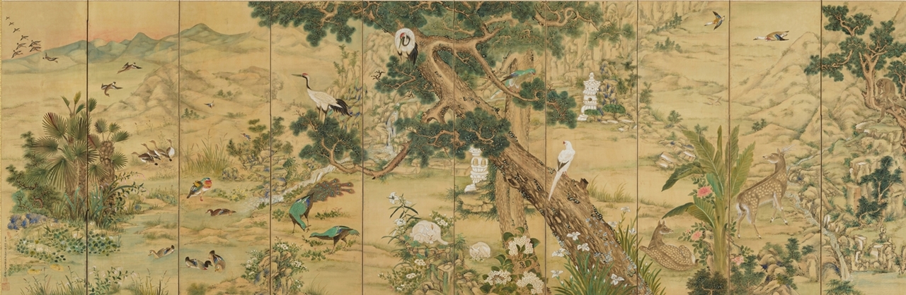 채용신, 〈장생도10폭병풍〉, 1921년, 비단에 채색, 아모레퍼시픽미술관 소장