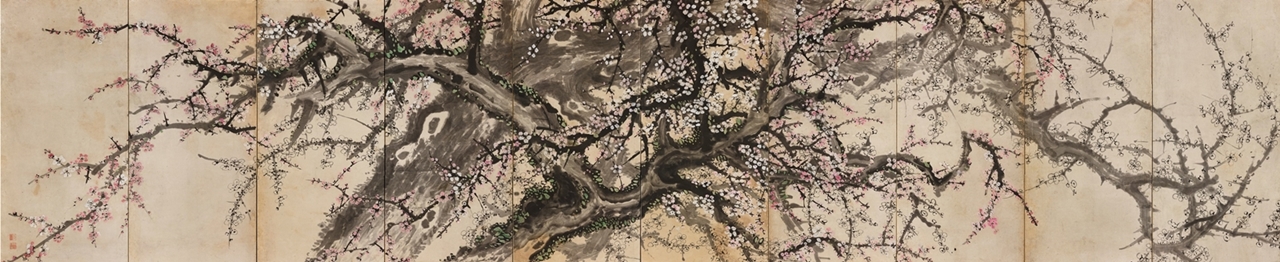장승업, 〈홍백매도10폭병풍〉,  19세기 후반,  종이에 수묵채색,  개인소장