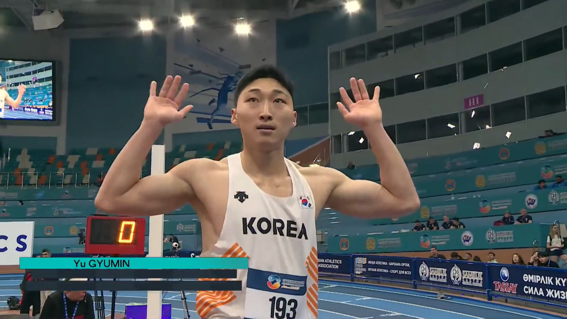 아시아실내육상선수권 남자 세단뛰기에서 동메달을 따낸 유규민. Qaz Athletics 유튜브 방송 캡쳐