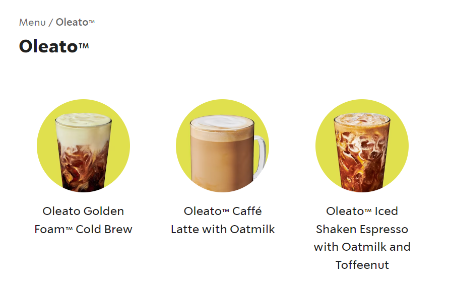 지난 2월 스타벅스가 이탈리아에서 출시한 ‘올레아토’ 메뉴. 스타벅스 홈페이지