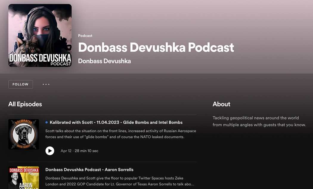 세계 최대 음원 스트리밍 서비스 ‘스포티파이’에 개설된 ‘돈바스 데부쉬카’ 팟캐스트 채널.