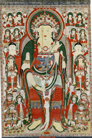 국립중앙박물관이 2023년 부처님 오신 날을 기념하여 오는 19일부터 서울 용산구 국립중앙박물관 불교회화실에서 국보 ‘청양 장곡사 괘불’과 괘불함을 전시한다고 18일 밝혔다. 사진은 청양 장곡사 괘불. 2023.4.18. 국립중앙박물관 제공