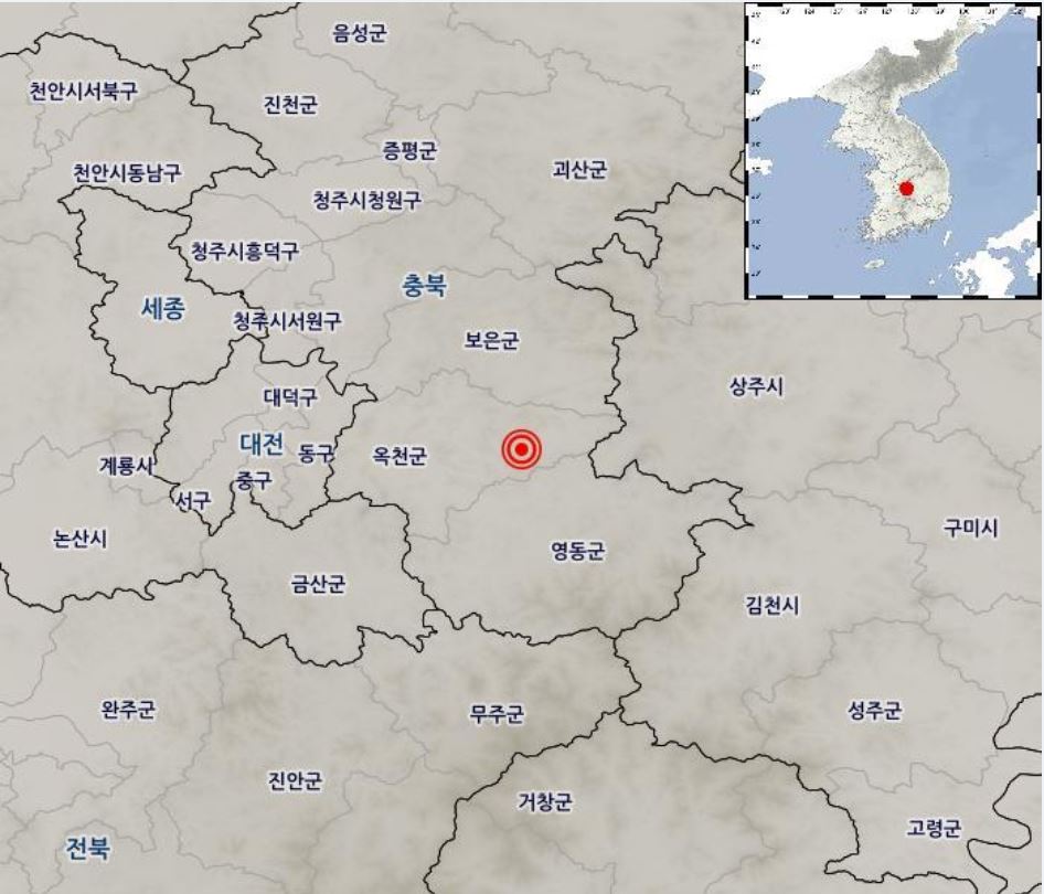 기상청 “충북 옥천 동쪽서 규모 3.1 지진 발생”