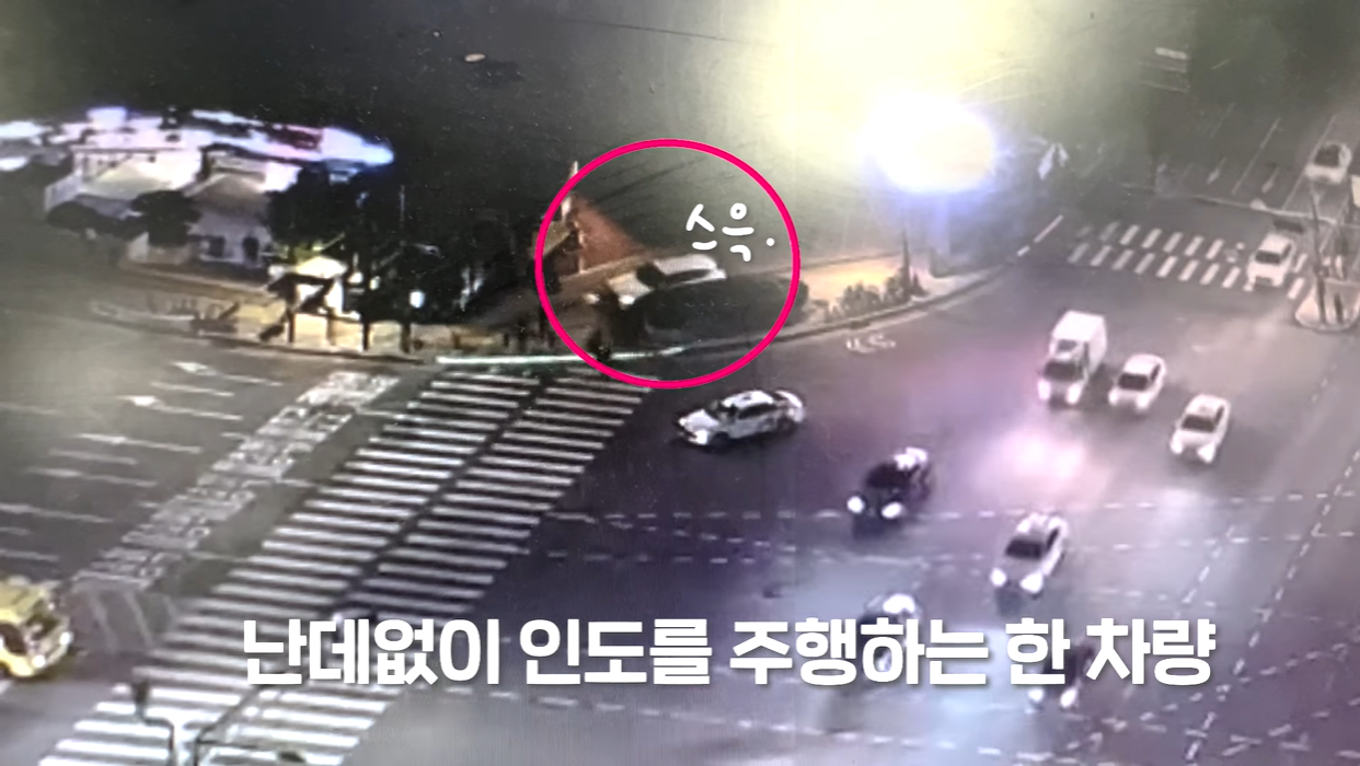한 차량이 서울 마포구의 인도에서 주행하는 장면. 서울경찰청 페이스북 캡처