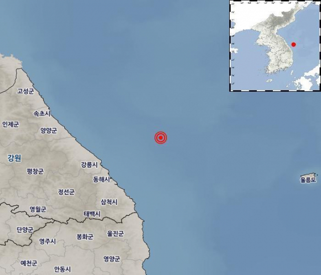 15일 오전 6시 27분 34초 강원 동해시 북동쪽 74㎞ 해역에서 규모 4.0의 지진이 발생했다고 기상청이 밝혔다. 기상청 제공