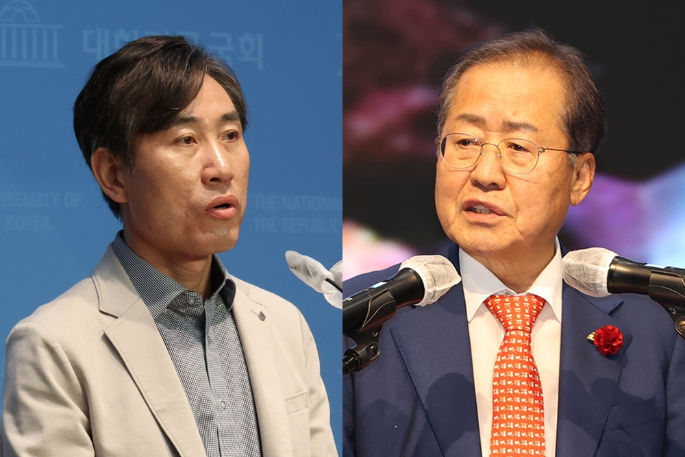 하태경 국민의힘 의원, 홍준표 대구시장.  연합뉴스·DGB대구은행