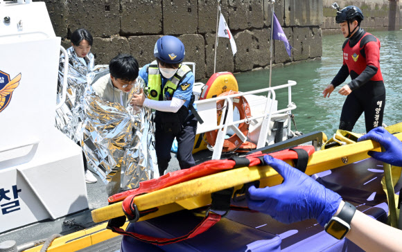 23일 오후 경기도 평택항 국제여객터미널에서 국제여객선 입항 중 화재 발생 상황을 가정한 ‘국제여객선 복합재난 합동 대응 훈련’이 열리고 있다. 2023.5.23. 공동취재