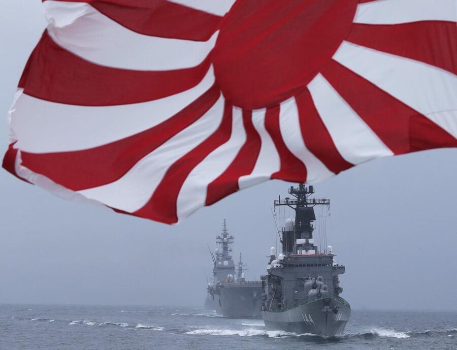 자위함기를 게양한 일본 군함