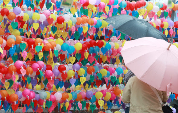 불기 2567년 부처님오신날인 27일 치악산국립공원 내 원주 구룡사를 찾은 시민들이 소원등을 바라보고 있다. 2023.5.27 연합뉴스