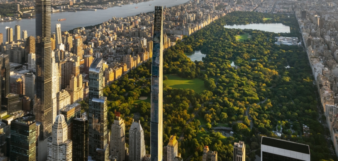 최근 완공된 높이 약 435m, 폭 18m의 연필처럼 뽀족한 스타인웨이 타워(웨스트 57번가 111번지·가운데) 뒤로 뉴욕의 센트럴파크가 보인다. 웨스트 57번가 111번지 홈페이지 캡처
