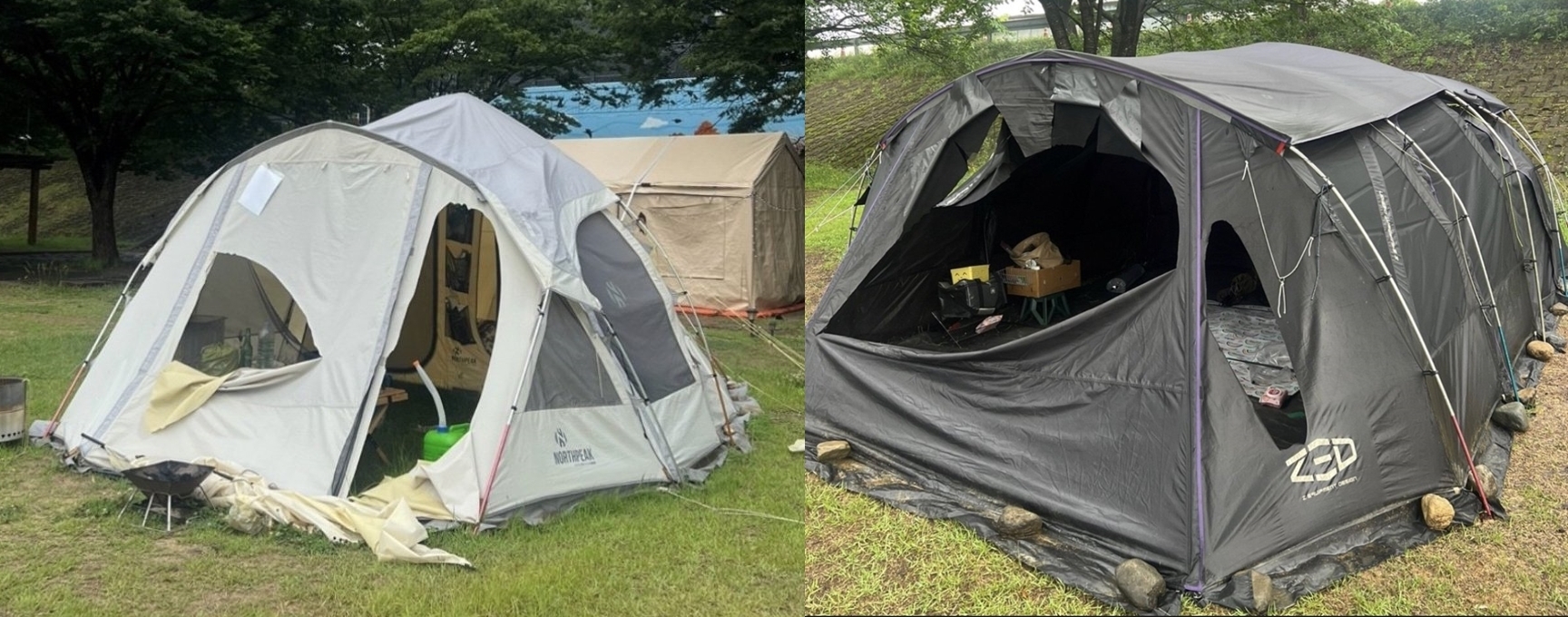 운문댐 근처 캠핑장에 설치돼 있던 텐트가 훼손된 모습. 온라인 커뮤니티 캡처.