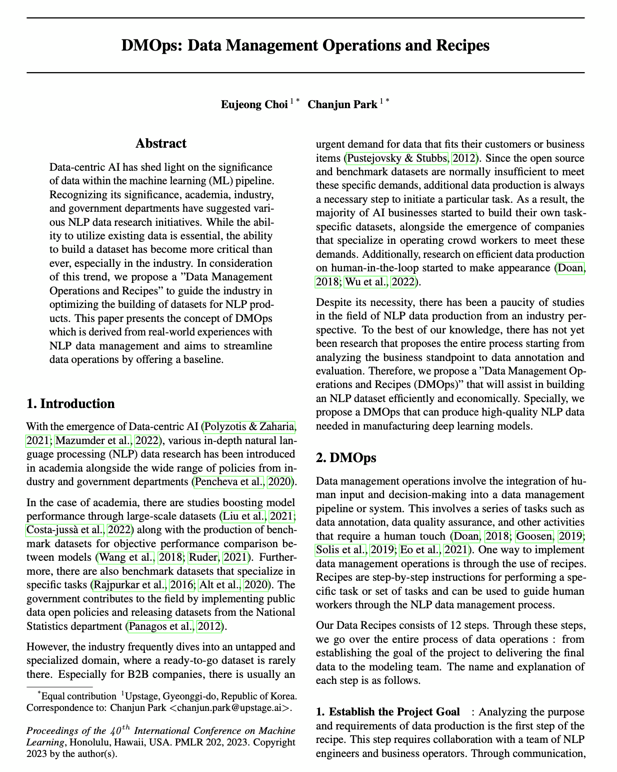 ICML 2023- DMLR에서 채택된 업스테이지의 ‘DMOps’ 논문. 업스테이지 제공