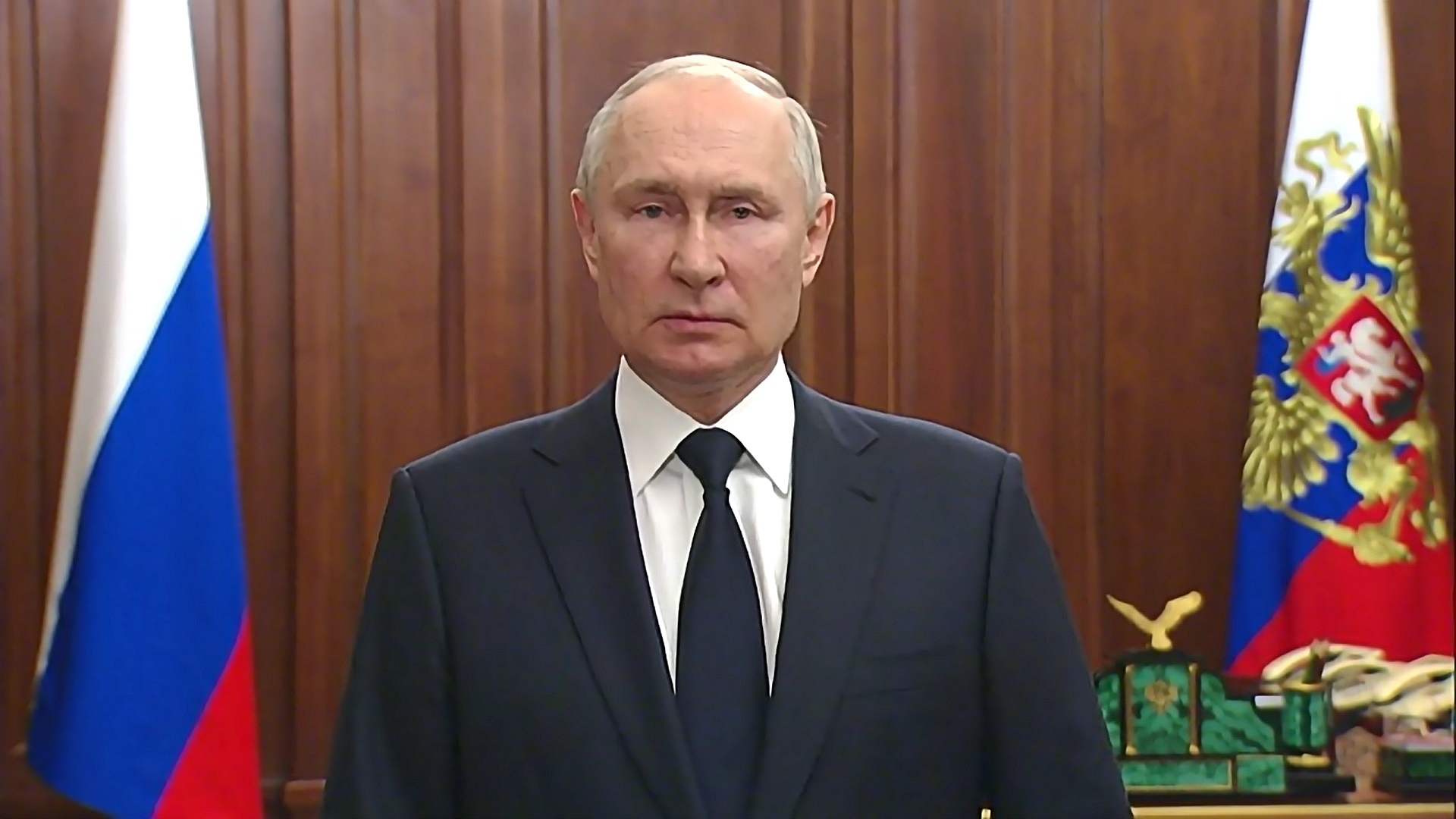 26일(현지시간) 블라디미르 푸틴 러시아 대통령이 TV 연설하고 있다. 2023.6.26 크렘린궁 공보실