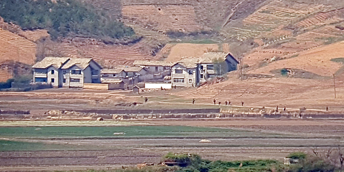경기도 파주시에서 바라본 북한지역에서 북한주민들이 농사를 짓고 있다. 서울신문DB