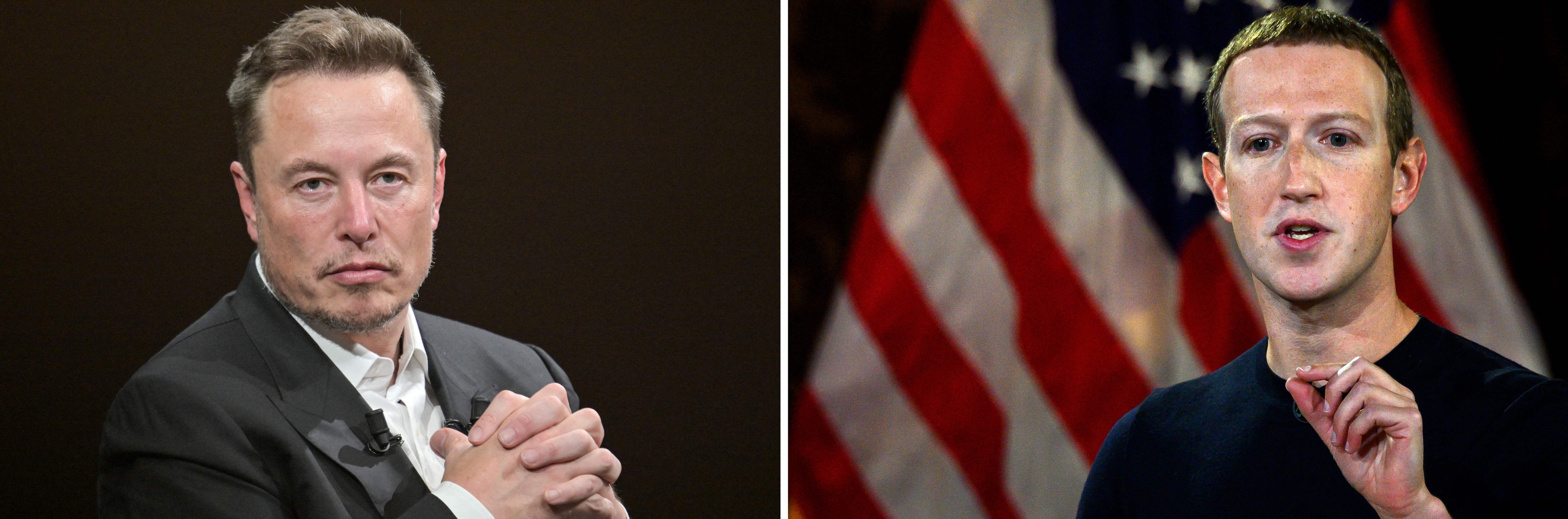 미국 양대 기술기업 트위터와 메타 CEO인 일론 머스크(왼쪽)와 마크 저커버그. AFP 연합뉴스