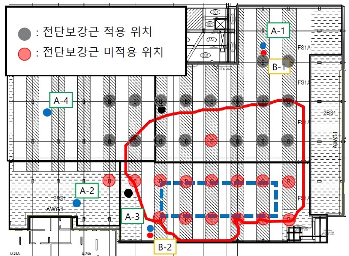 인천 검단 아파트 건설현장 사고 구간 중 전단보강근 미적용 위치. (사진=국토교통부 제공)