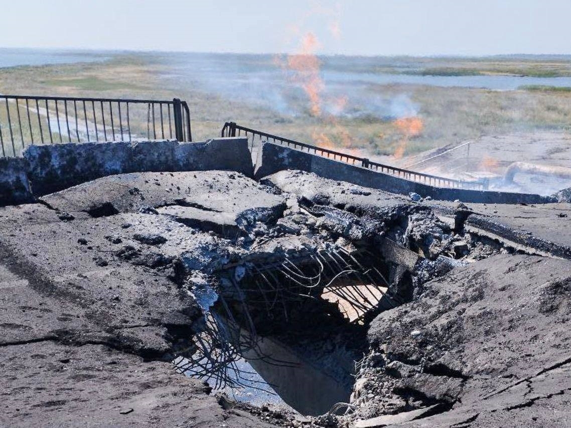 러시아가 임명한 헤르손주 수반인 블라디미르 살도는 6일(현지시간) 우크라이나군 공격으로 헤니체스크로 이어지는 가스관이 다리와 함께 손상돼 2만여 명이 가스를 공급받지 못하고 있다고 밝혔다. 2023.8.6 텔레그램