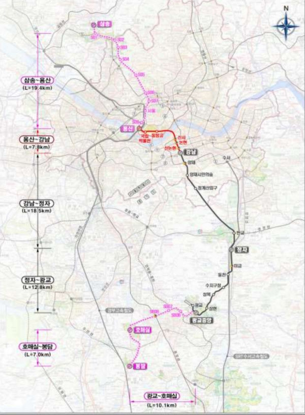 신분당선 서북부 연장 노선도
