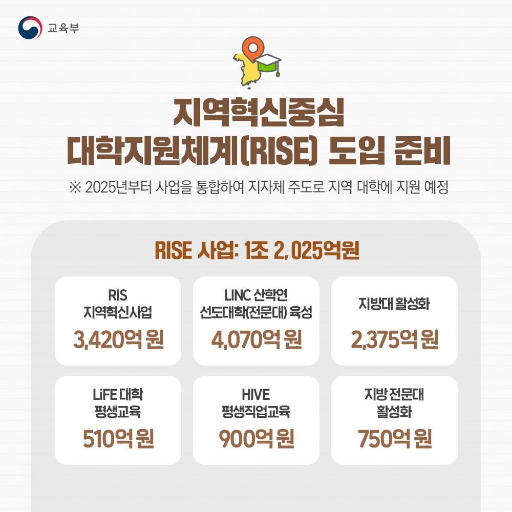 교육부의 지역혁신중심 대학지원체계(RISE) 도입안. 교육부 제공