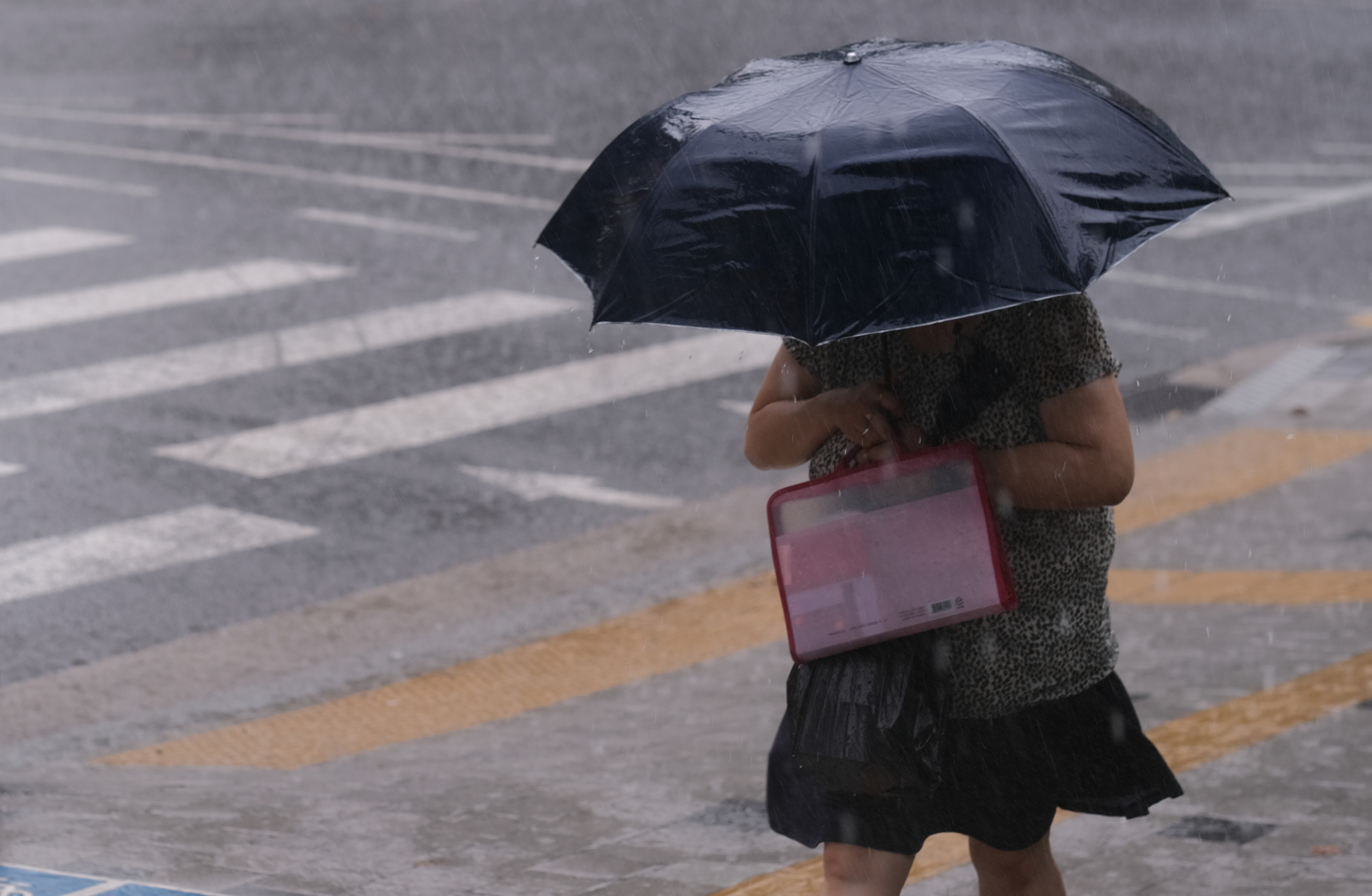 지난 7월 31일 서울 성동구 성수동 일대에 내린 폭우에 시민들이 발걸음을 재촉하고 있다. 연합뉴스