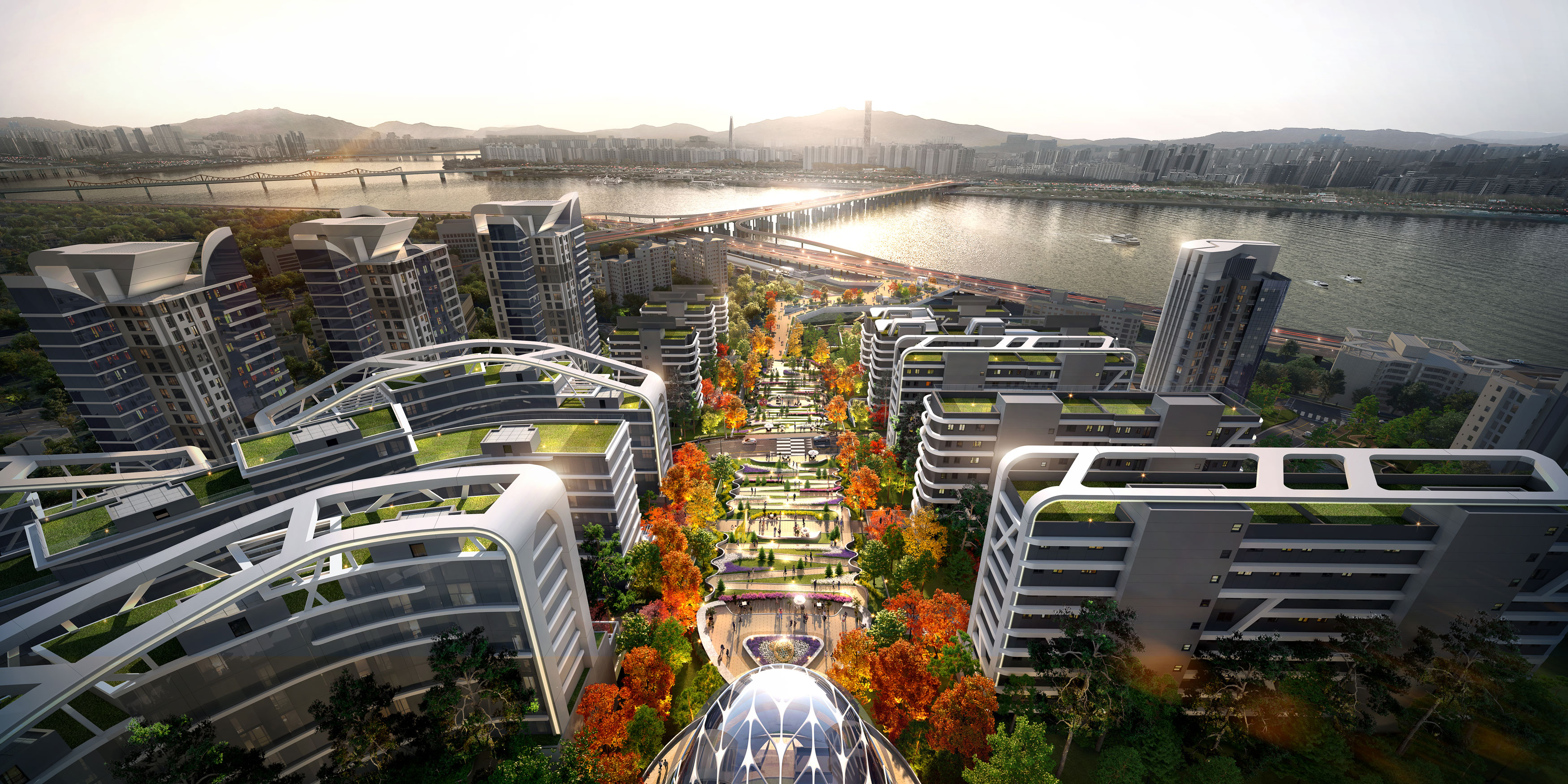 현대건설이 세계적인 건축·설계기업 MVRDV와의 협업을 알린 서울 용산구 한남3재정비촉진구역의 조감도. 현대건설 제공