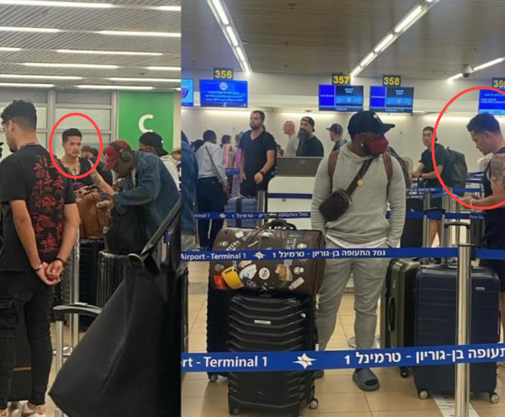 브루노 마스가 스태프들과 이스라엘 텔아비브 공항에서 절차를 밟고 있다. SNS 캡처