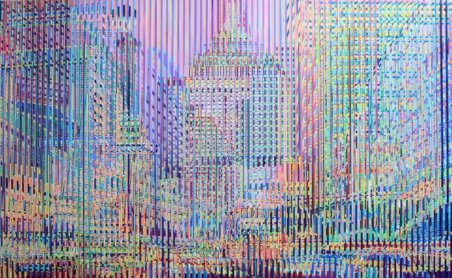 무수한 직선의 분할, 이미지의 중첩으로 새로운 도시 공간을 펼쳐 낸 김지원 작가의 ‘엠파이어 스테이트 빌딩’(2016).  호반문화재단 제공