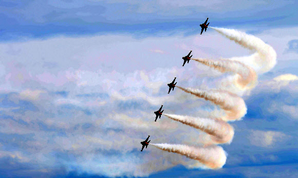 2023 세종축제가 열린 9일 세종시 어진동 세종호수공원 상공에서 블랙이글스가 멋진 에어쇼를 펼치고 있다.  2023.10.09 뉴시스