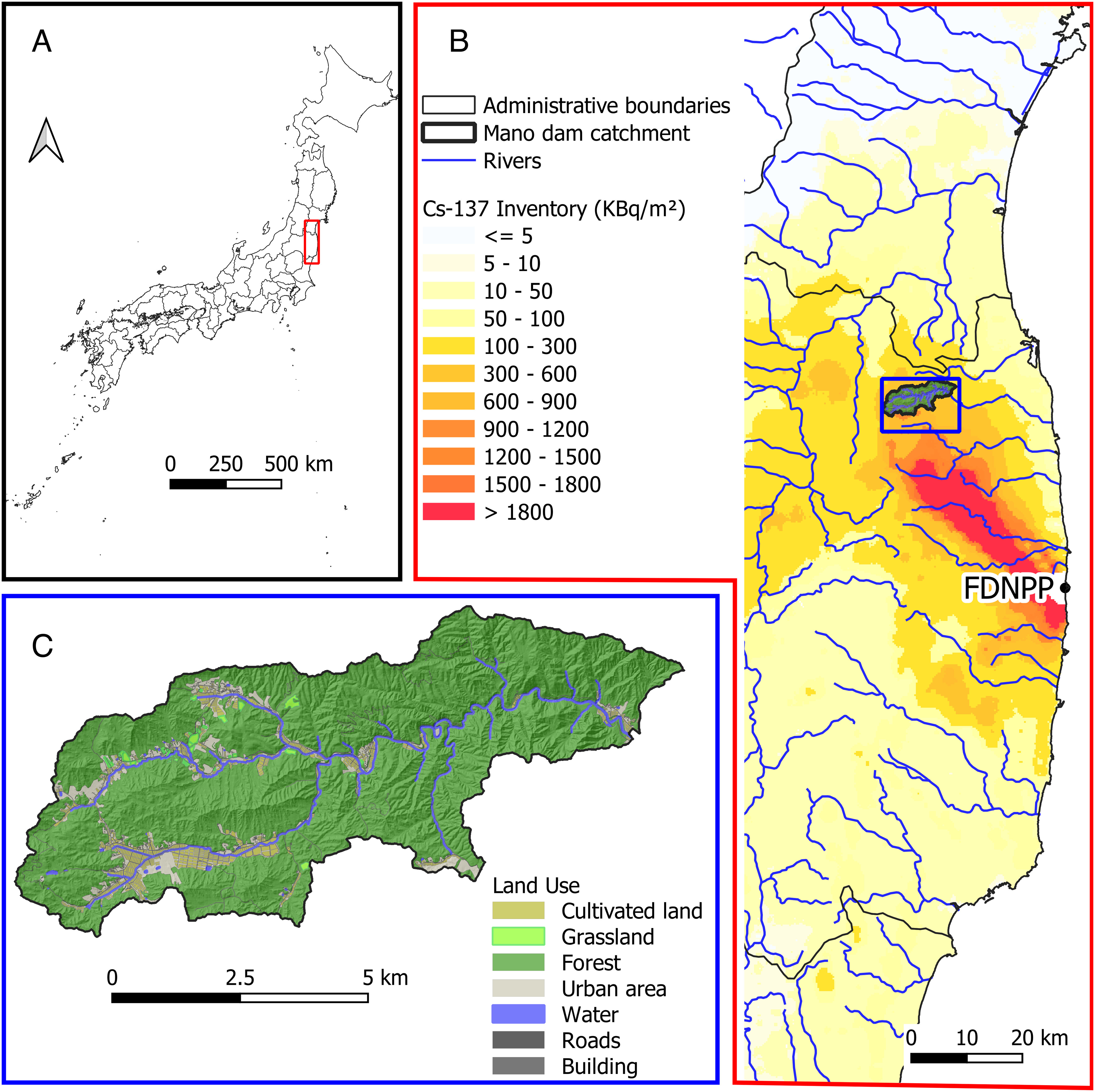 연구 지역 및 후쿠시마 원전 사고 직후 방사능 오염 지역