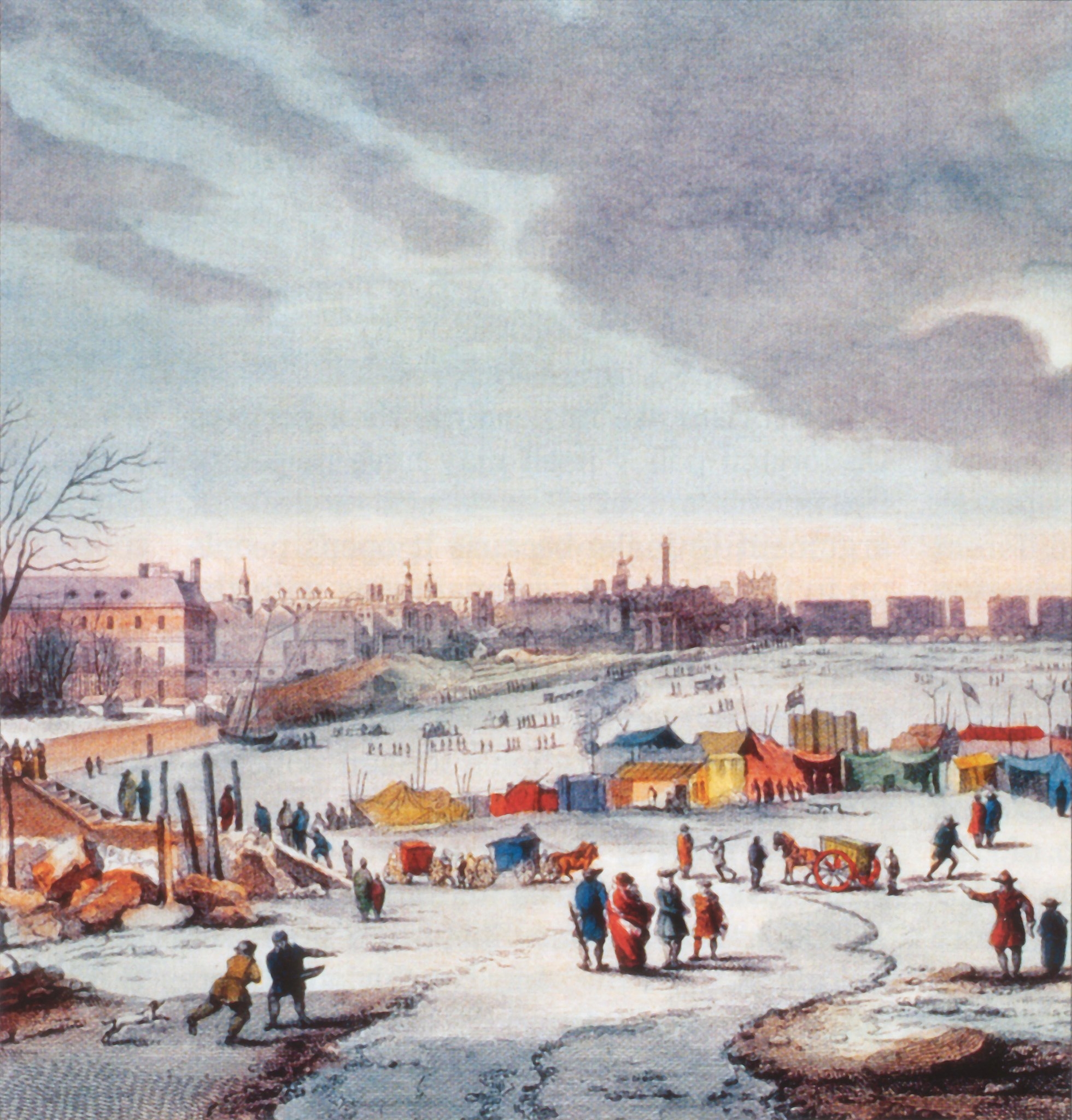 14세기부터 온도가 전반적으로 내려간 ‘소빙하기’에는 겨울이 온화했던 영국도 혹독한 추위를 겪었다. 템스강이 여러 번 얼었다 녹기를 반복하면서 빙상 박람회가 열리기도 했다.  위키피디아 제공