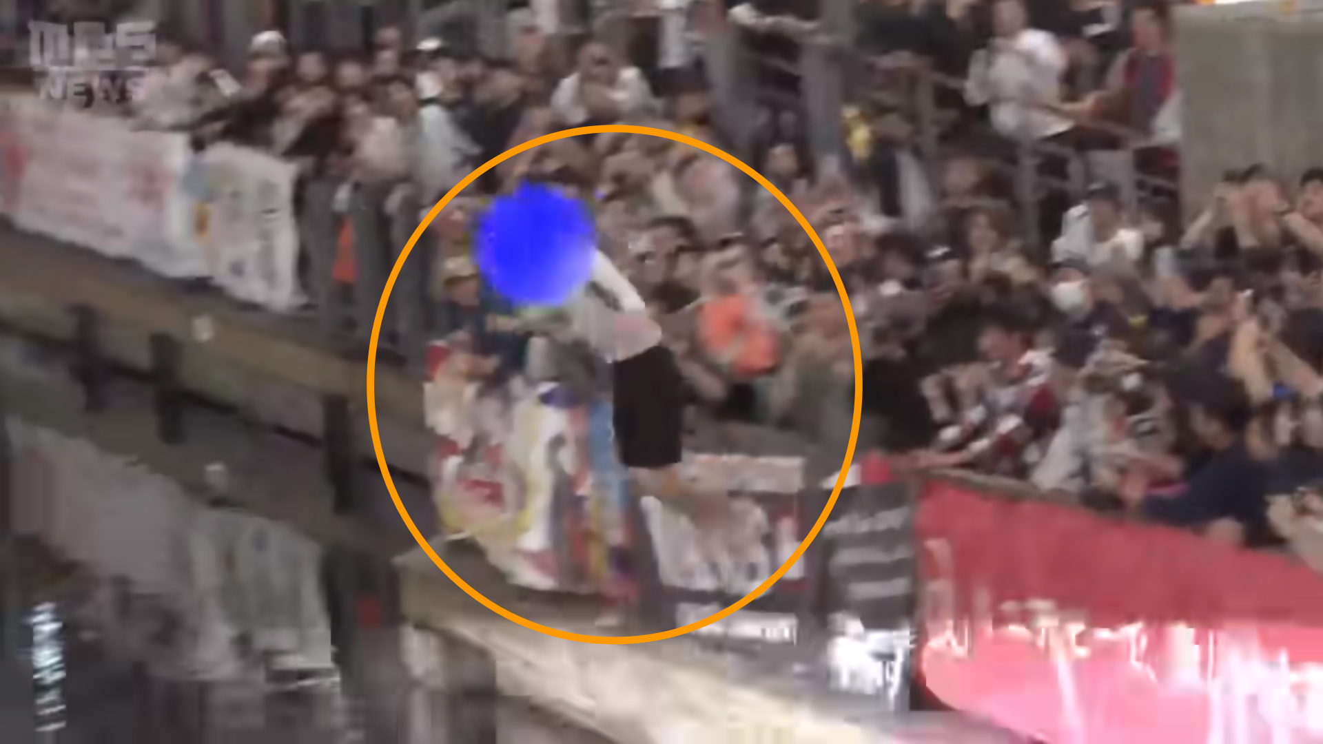 한신 타이거스가 5일 38년 만에 일본시리즈를 제패하자 우승을 기뻐하는 한신 팬이 도톤보리강에 뛰어들고 있다. MBSNEWS 유튜브 캡처