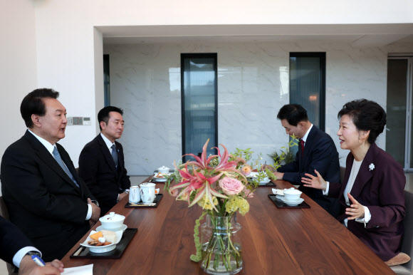 윤석열 대통령, 박근혜 전 대통령 사저에서 환담