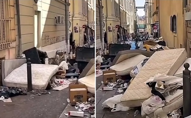 프랑스 마르세유 거리에 빈대 공포로 사람들이 내다버린 매트리스가 널려 있다. 틱톡 자료사진