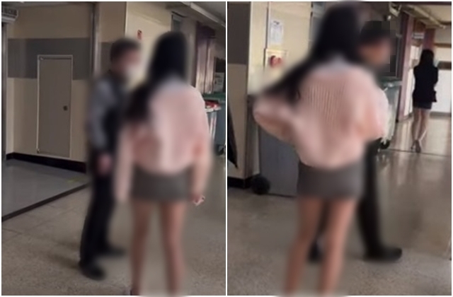 한 여학생이 남자 교사와 다투는 모습이 담긴 영상이 공개돼 논란이 되고 있다.  유튜브 영상 캡처