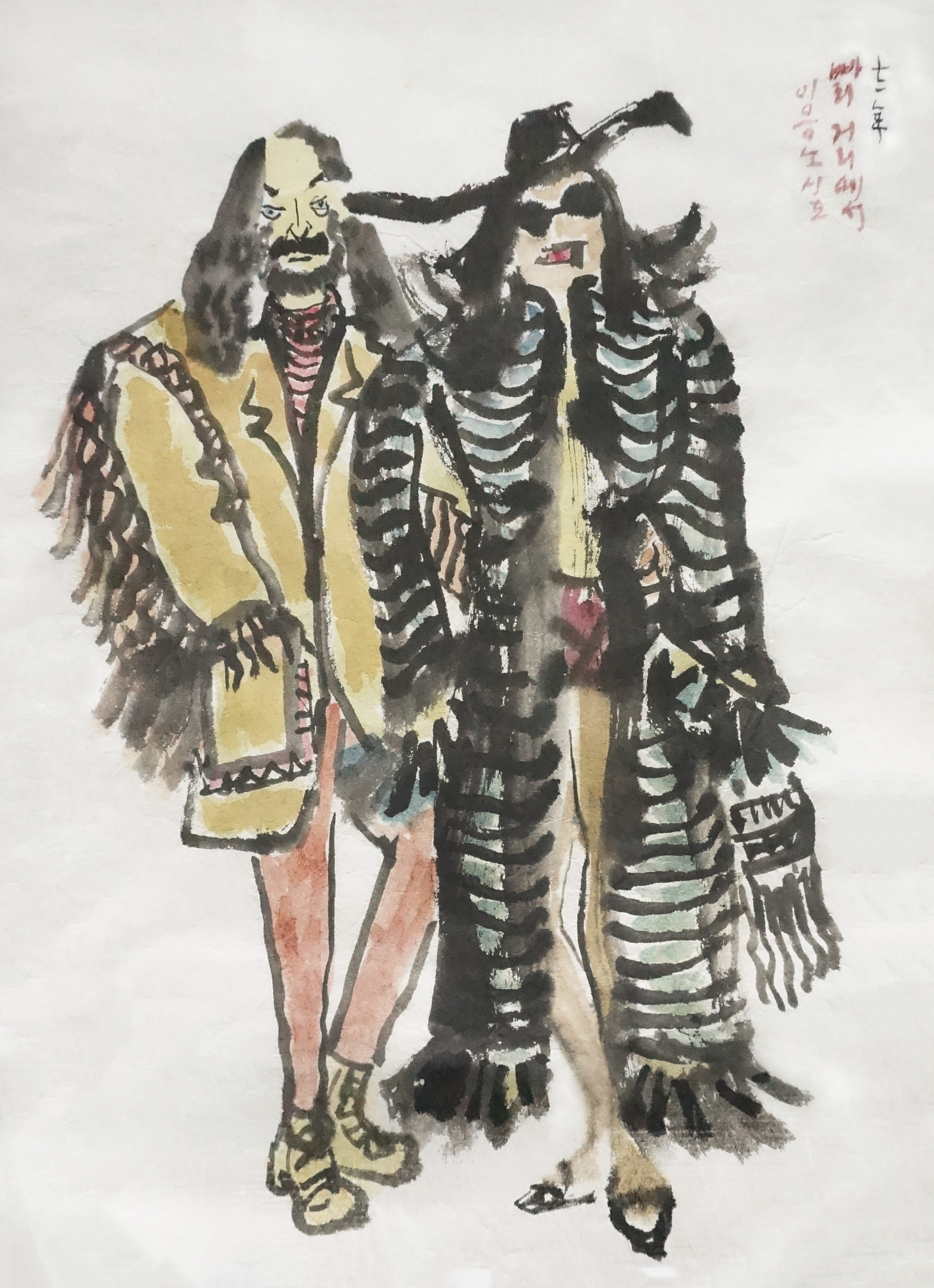 인물 스케치, 1971, 종이에 먹, 색, 27.4x35.4cm, 유족 소장