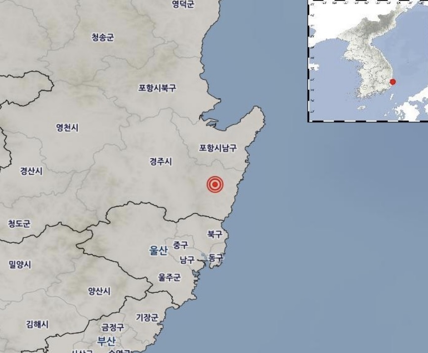 경북 경주 동남동쪽서 규모 4.0지진 발생 위치도.