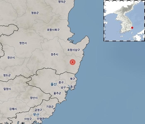 30일 오전 4시 55분께 규모 4.0 지진이 발생한 경북 경주시 동남동 19㎞ 지점. 기상청 제공