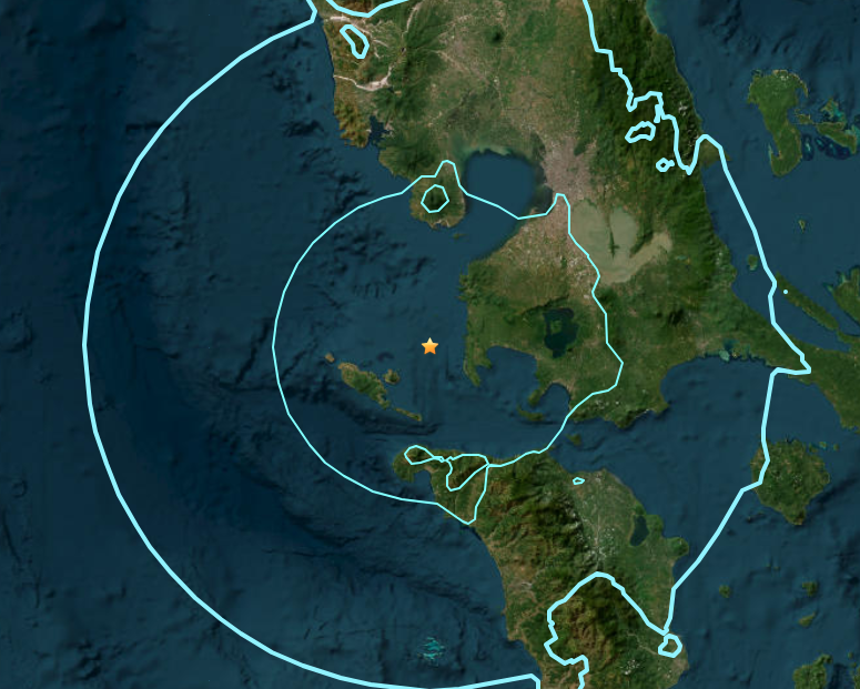 미국 지질조사국(USGS)이 제공한 필리핀 루손섬 마닐라 부근 지진 개념도.