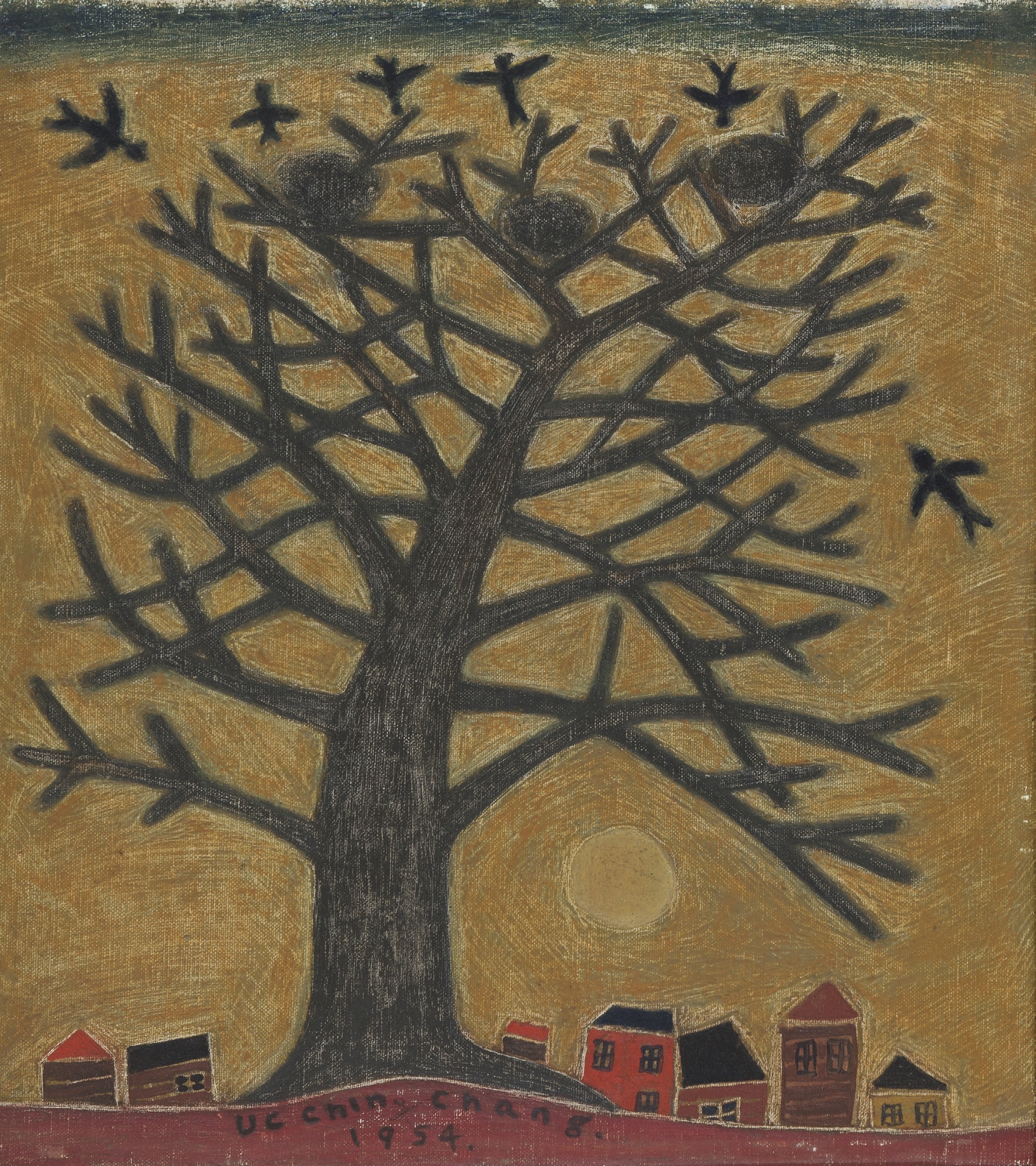 장욱진, 거목(1954), 캔버스에 유채, 29×26.5㎝, 한솔홀딩스 소장. 소요서가 제공