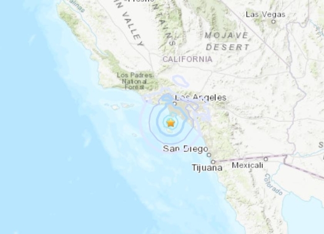 미국 로스앤젤레스(LA) 인근 해상에서 규모 4.1의 지진이 발생했다. 일본 지진과는 무관한 것으로 알려졌다. 미국 지질조사국(USGS) 웹사이트 캡처