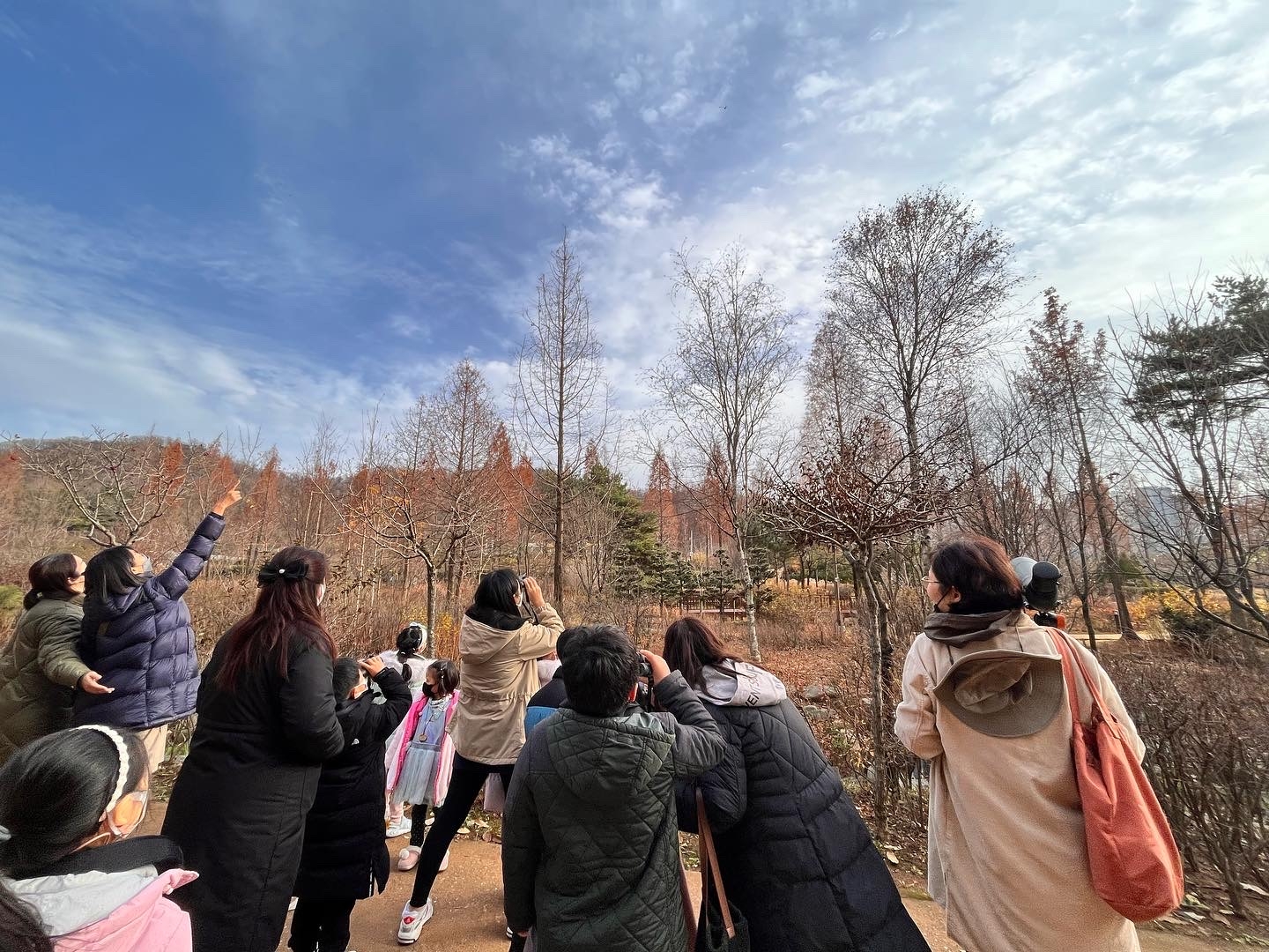 서울 푸른수목원에서 참가자들이 새관찰과 겨울모이만들기 프로그램에 참여하고 있다. 서울시 제공