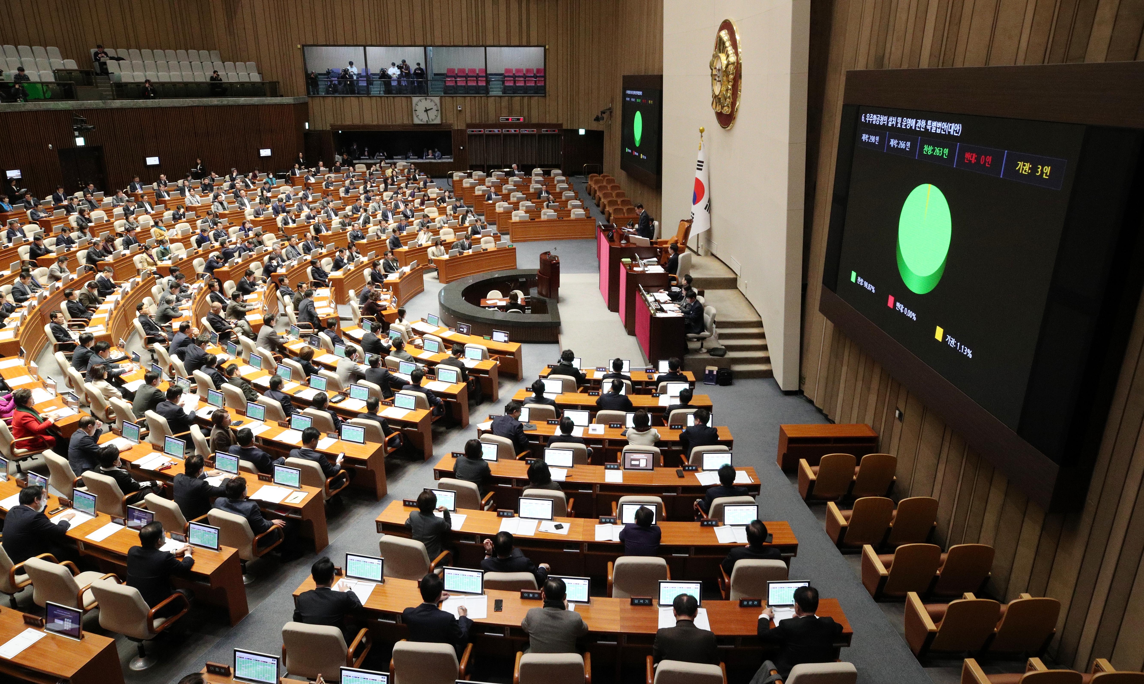 9일 제411회 국회(임시회) 제4차 본회의에서 우주항공청의 설치 및 운영에 관한 특별법안이 통과되고 있다. 2024.1.9. 안주영 전문기자