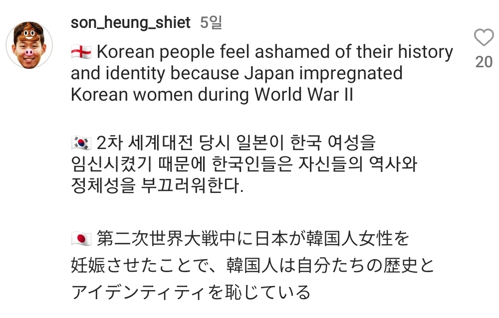 AFC 인스타그램 게시물에 달린 일본군 위안부 피해자 비하 댓글 일부. 서경덕 성신여대 교수 SNS 캡처
