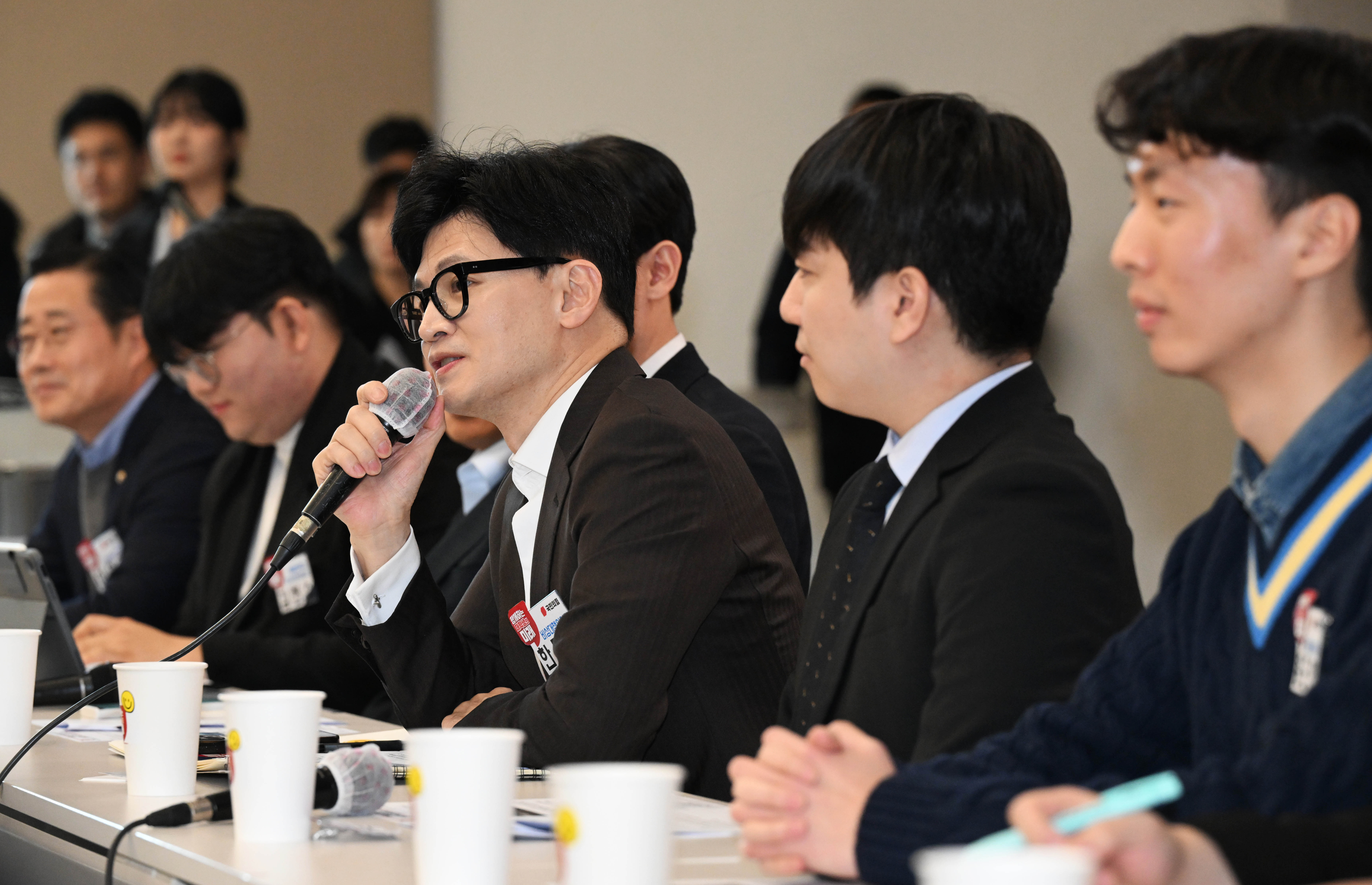 한동훈 국민의힘 비상대책위원장이 24일 오후 서울 동작구 숭실대학교 한경직기념관에서 열린 ‘함께하는 대학생의 미래’ 대학생 현장간담회에서 발언하고 있다. 2024.1.24 홍윤기 기자