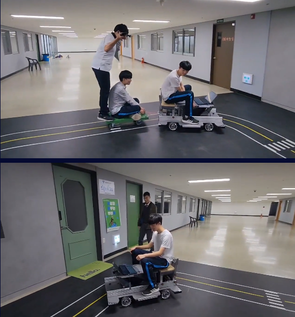 AI 교육 중점학교인 서울 성남고 학생들이 직접 프로그래밍한 자율주행차를 운행하고 있다. 성남고 제공